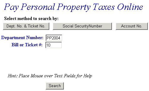 Pay using Department/Ticket number