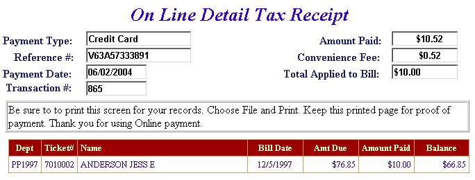 online receipt example