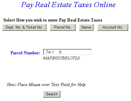 Pay using parcel number example