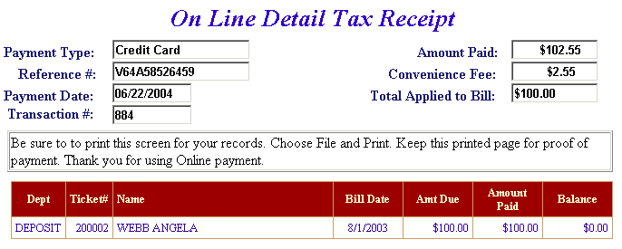 online receipt screen example