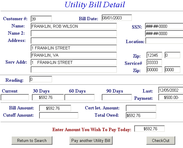 Utility bill detail screen example