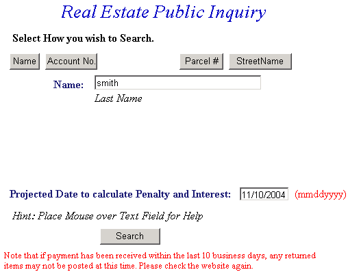 Search by name example screen