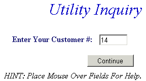 Enter customer number example screen