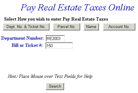 Pay using department and ticket number example
